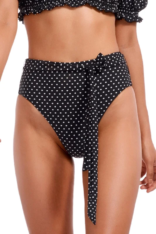 ladies bikini bottoms pleated back -Vitamin A Black And White Dots Lola Bottom