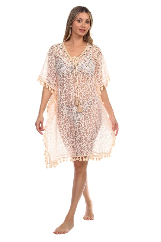 Women’s cover-up poncho breezy chic -Moda Lace Crochet Sheer Kaftan Cover Up