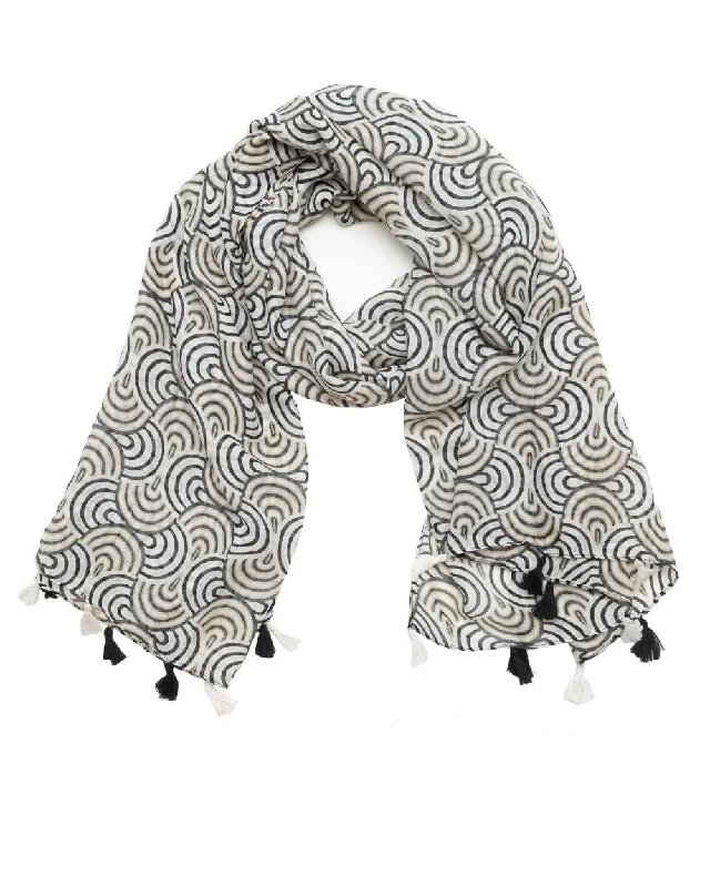 Women’s cover-up ribbed detail chic -Light Weight Woven Black and White Rainbow Scarf