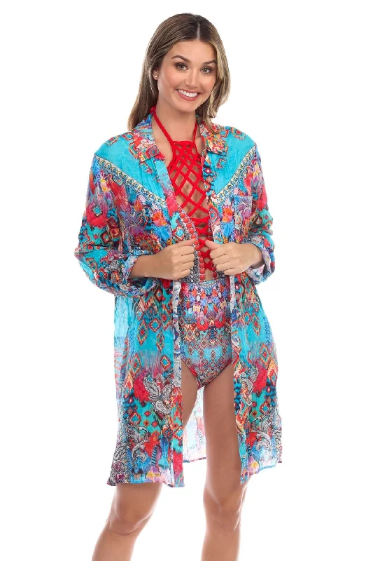 Women’s cover-up slate modern glow -Ikat Blossom Easy Shirtdress Cover-Up