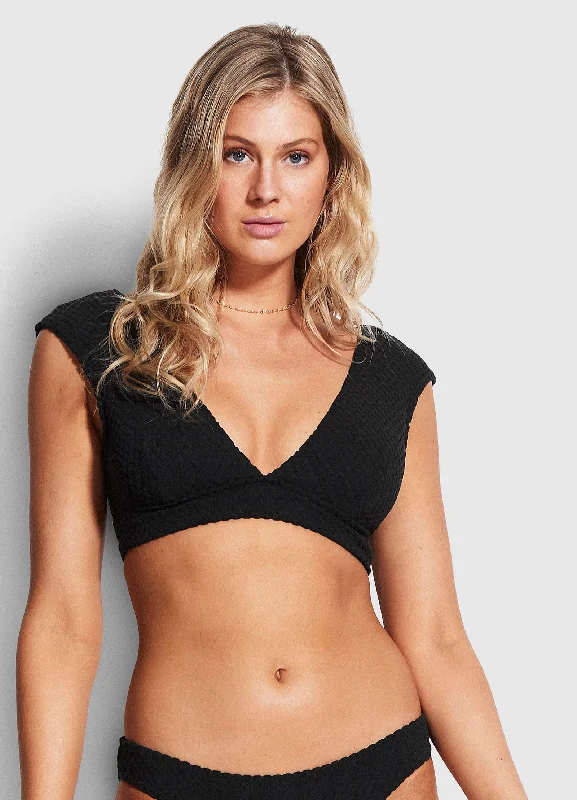 Women’s bikini top opaque soft chic -Riviera Cap Sleeve Top - Black