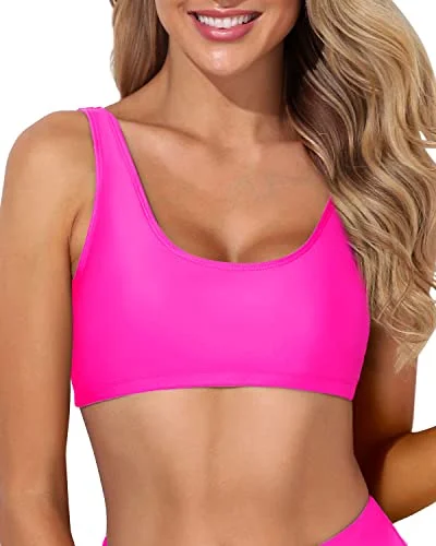 Women’s bikini top sandy beige glow -Stylish Sports Bra Bikini Top For Women's Swimwear-Neon Pink