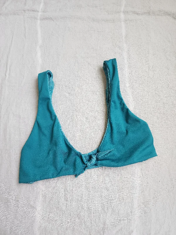 Women’s bikini top holiday festive glow -SM- Wrap Hamoa Tie Bikini Top (Teal/Aqua Burlap)