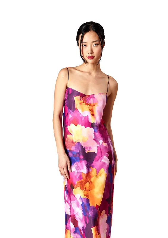 Women’s cover-up midi chic flair -Silky Watercolor Bias-Cut Maxi Dress