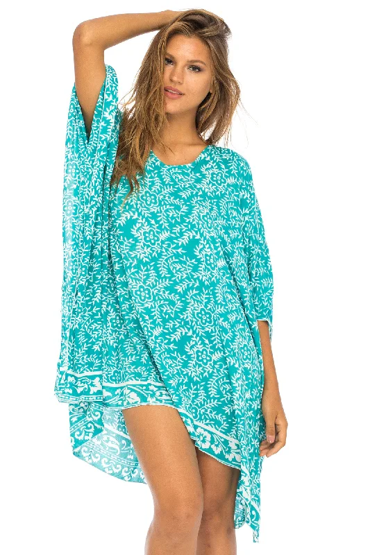 Women’s cover-up lightweight flow glow -Short Floral Poncho Cover Up Dress