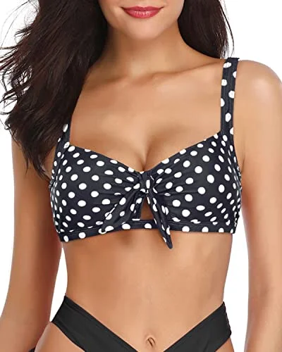 Women’s bikini top leopard wild glow -Cute Bowknot Pattern Ruffle Flounce Swimsuit Top-Black Dot