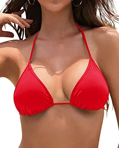 Women’s bikini top senior soft flair -Sexy Halter Swimsuit Top String Bathing Suits Top For Ladie-Red