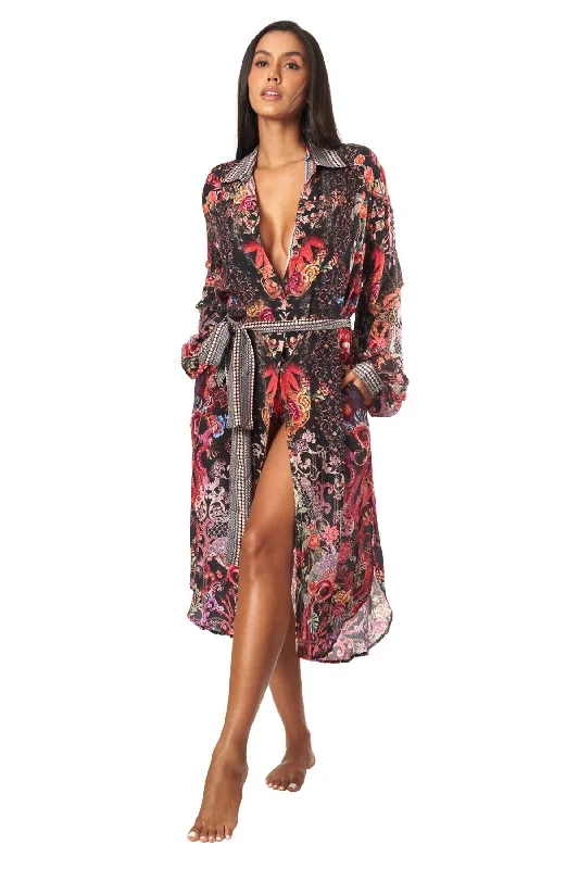 Women’s cover-up chiffon flowing flair -Forest Festival Easy Shirtdress Cover-Up