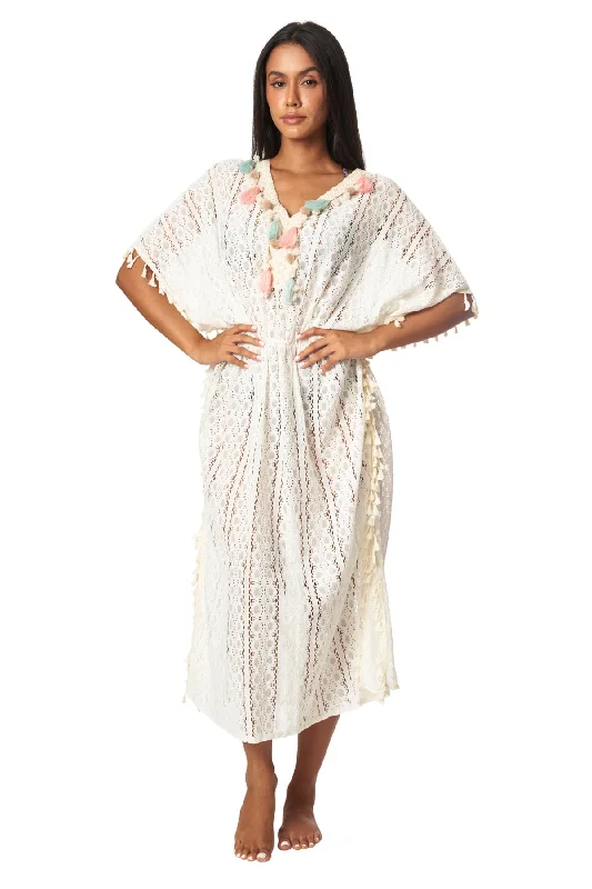 Women’s cover-up modern sleek flair -La Moda Boho Lace Maxi Kaftan Dress