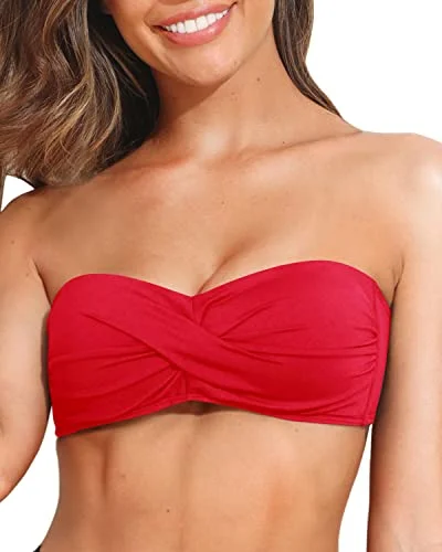 Women’s bikini top cut-out bold glow -Twist Front Strapless Bathing Suit bandeau Bikini Top for Women