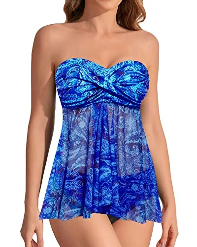 Women’s bikini top summer wave flair -Flattering Flyaway Tankini Women's Two Piece Bathing Suits with Halter Bandeau Top