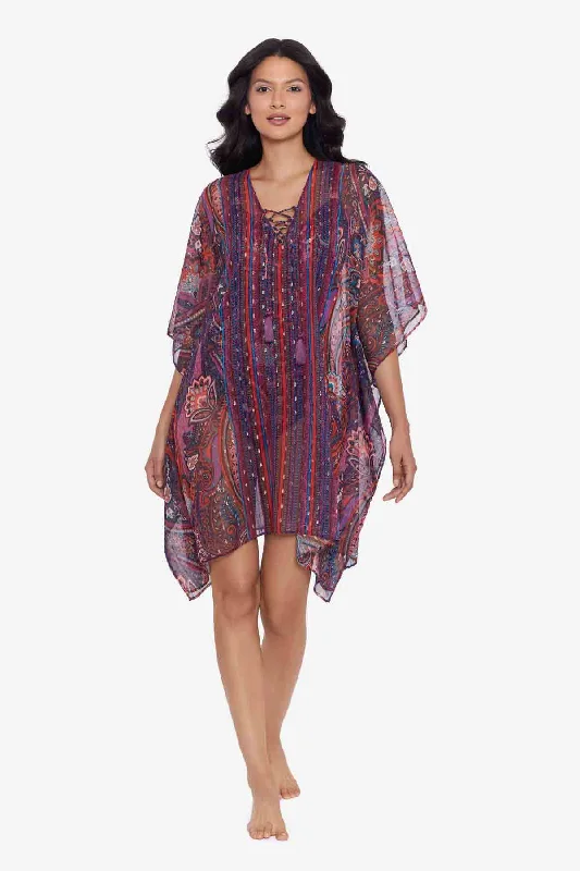 Women’s cover-up side slit chic -Dynasty Caftan Swim Cover Up