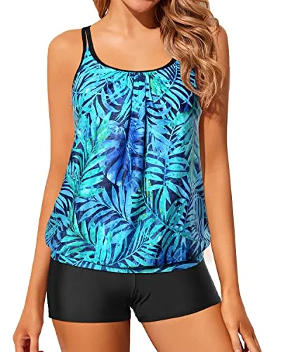 Women’s bikini top sunglasses sleek chic -Two Piece Tankini Swimsuits Blouson Modest Swim Top Boyshort Blouses Bathing Suits