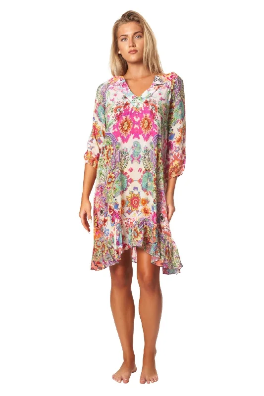 Women’s cover-up rash guard flair -Bohemian Vintage Printed Ethnic Style Summer Dress