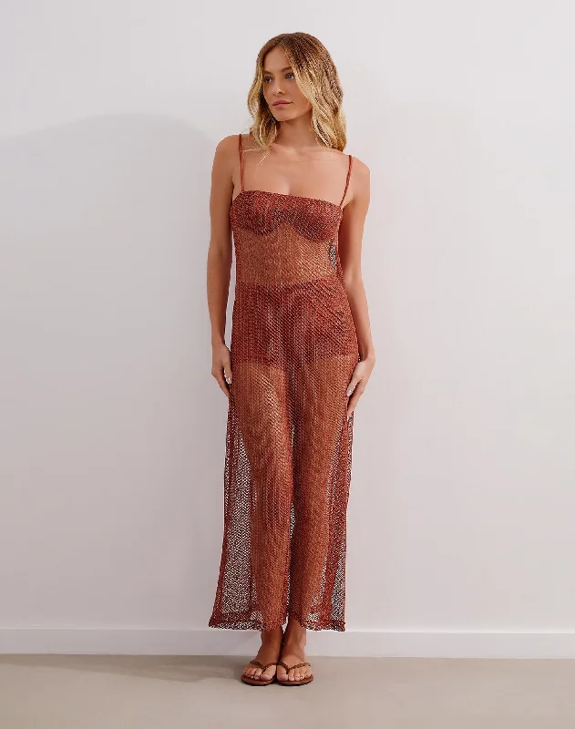 Women’s cover-up embroidered chic -Mesh Emma Long Cover Up (exchange only) - Brick