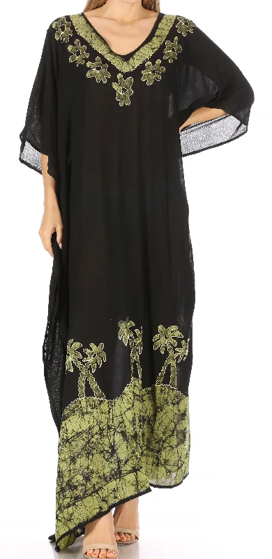 Women’s cover-up V-neck sleek chic -Sakkas Leonor Women's Boho Casual Long Maxi Caftan Dress Kaftan Cover-up LougeWear