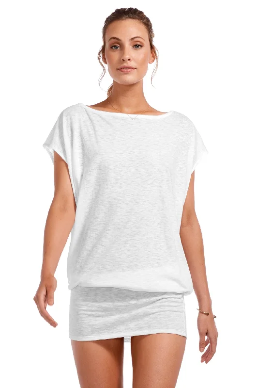 Women’s cover-up fitted sleek glow -Vitamin A Eco Cotton White Ella Tunic