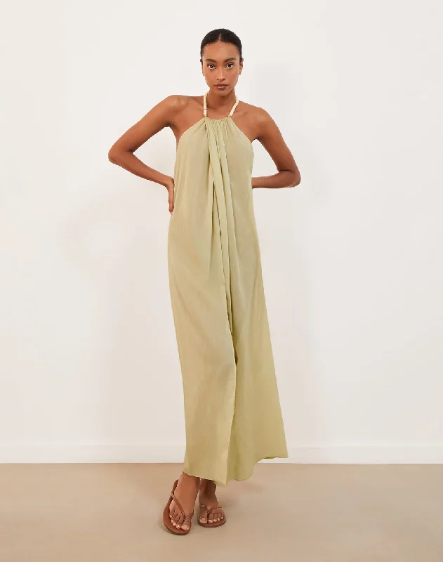 Women’s cover-up off-shoulder flair -Cloe Long Cover Up - Olivine