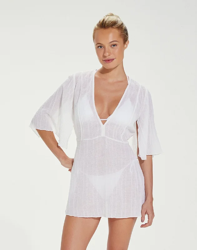 Women’s cover-up custom fit flair -Malia Short Caftan - White