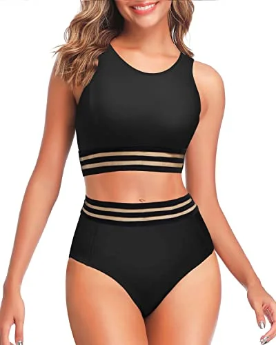 Women’s bikini top smooth luxe glow -Women's 2 Piece Sporty Racerback Bikini Top Tummy Control Bikini Bottom