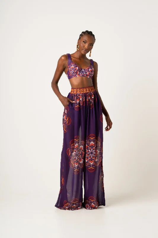 Women’s cover-up smoky sleek chic -ENANG PURPLE CHIFFON PANTS