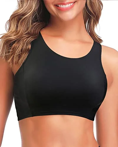 Women’s bikini top tie-front bold glow -High Neck Racerback Sports Bra Swimsuit Top Women Bikini Crop Top