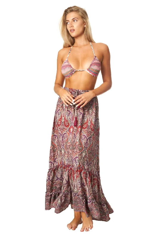 Women’s cover-up striped coastal vibe -Boho Positano Inspired Floral Maxi Skirt