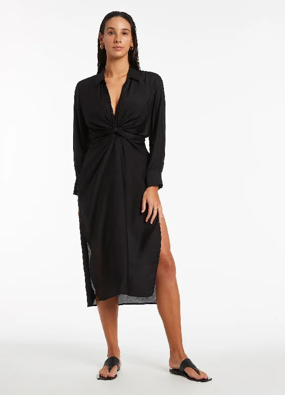 Women’s cover-up coastal stroll flair -Jetset Wrap Shirt Dress - Black