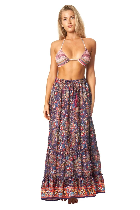 Women’s cover-up teen trendy flair -Boho Positano Inspired Floral Maxi Skirt