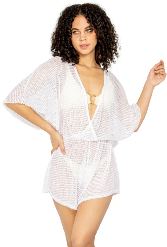 Women’s cover-up leopard wild glow -DEEP V-NECK BATWING SLEEVE ROMPER - NAC