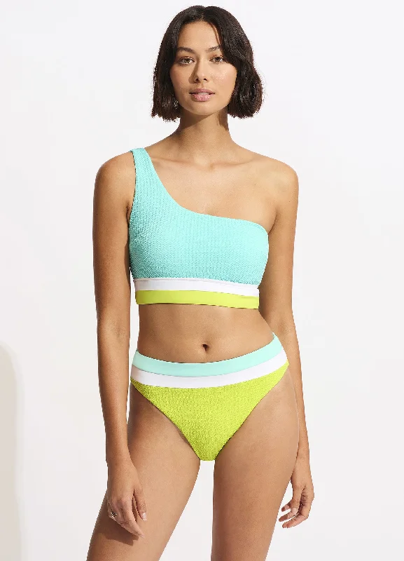 ladies bikini bottoms loud hues -Slice Of Splice High Waisted Bikini Bottom - Lime Burst