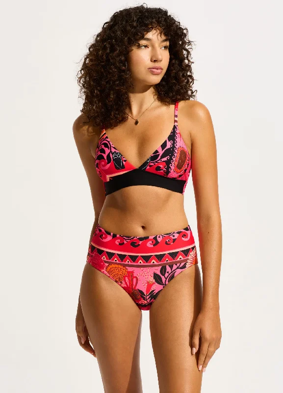 ladies bikini bottoms diamond accent -Atlantis High Waisted Bikini Bottom - Paradise Pink