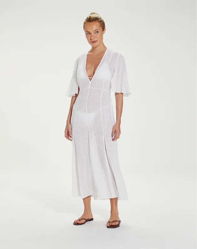 Women’s cover-up mini playful chic -Long Malia Caftan - White