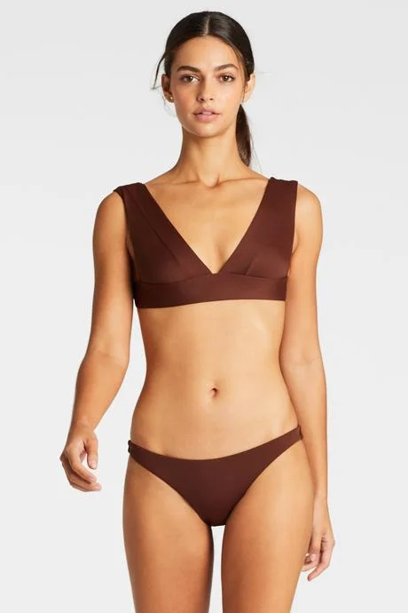 ladies bikini bottoms moderate rise -Vitamin A Vintage Brown EcoLux Luciana Full Coverage Bottom