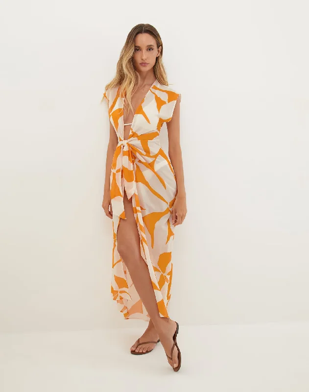 Women’s cover-up spring fresh flair -Sasha Long Cover Up - Bossa Sunset