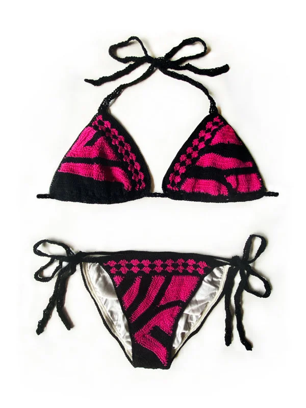 ladies bikini bottoms ventilated weave -Zebra Bikini Bottom - Fuchsia