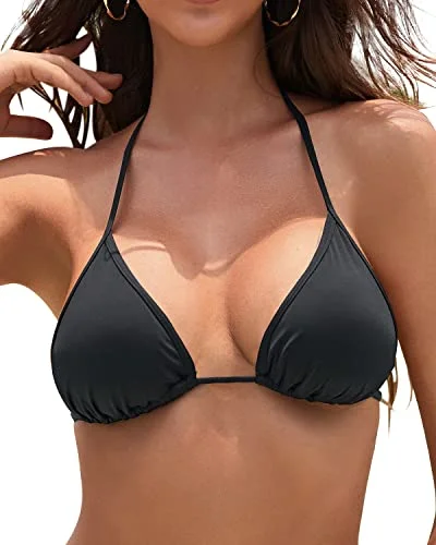 Women’s bikini top poolside luxe glow -Adjustable Push-Up Triangle Bikini Top String Bathing Suits Top-Black