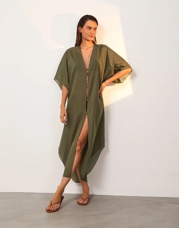 Women’s cover-up boho free spirit -Braid Long Caftan - Evergreen