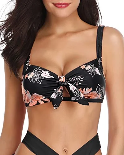 Women’s bikini top boho breezy glow -Vibrant & Stylish Ruffle Flounce Swimsuit Top-Black Orange Floral