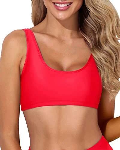 Women’s bikini top neutral sleek flair -Sexy Crop Top Sports Bra Bathing Suit For Teen Girls And Women-Neon Red