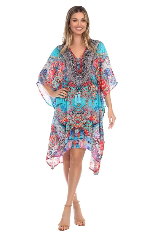 Women’s cover-up forest green glow -Designer Silk Bohemian Beachwear Kaftans