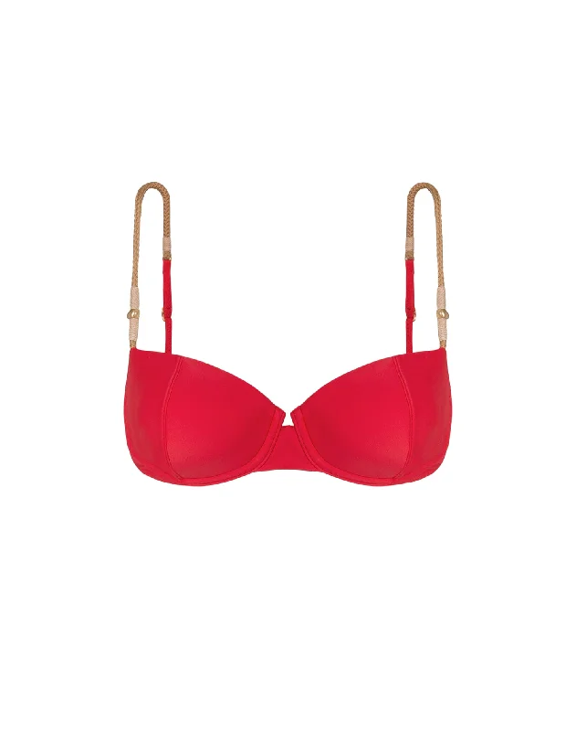 Women’s bikini top solid sleek flair -Layla Nissi Top - Red Poppy