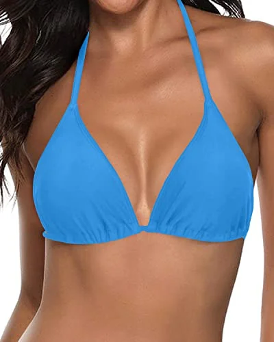 Women’s bikini top eco-friendly glow -Removable Push Up String Triangle Swimsuit Top For Women-Blue