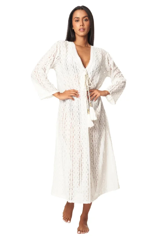 Women’s cover-up white sheer elegance -La Moda Women's Lace Kaftan Long Maxi Dress