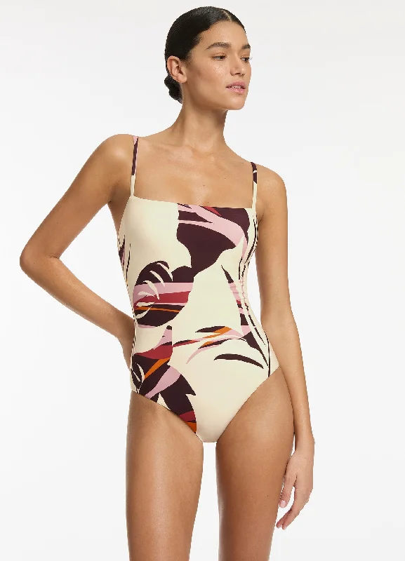 ladies one-piece swimsuit old dip -Shadow Palm Minimal Tank One Piece - Port