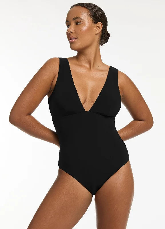 ladies one-piece swimsuit hot deal -Jetset Plunge One Piece - Black