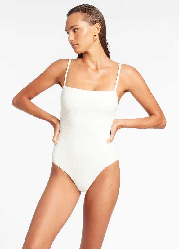 ladies one-piece swimsuit calm chic -Isla Rib Minimal Tank One Piece - Cream