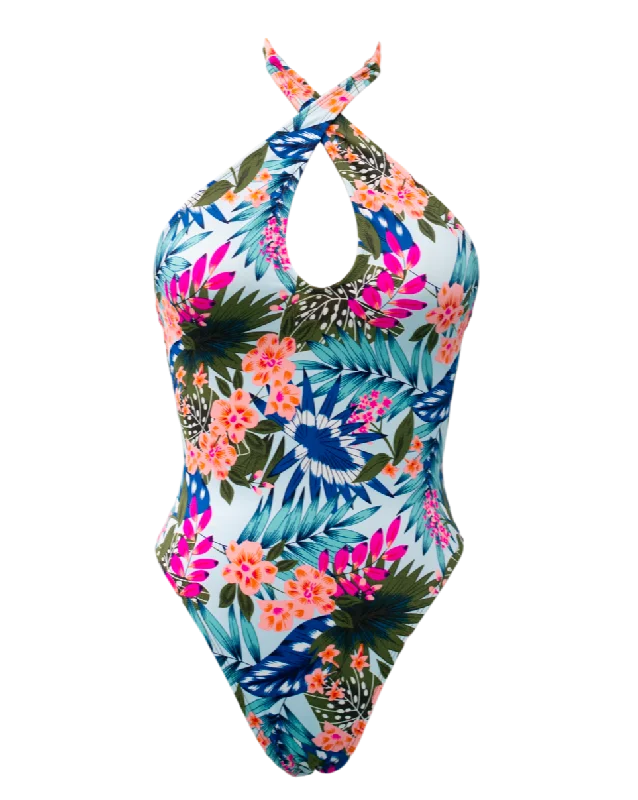 ladies one-piece swimsuit splash party -Aloha Halter One Piece Swimsuit