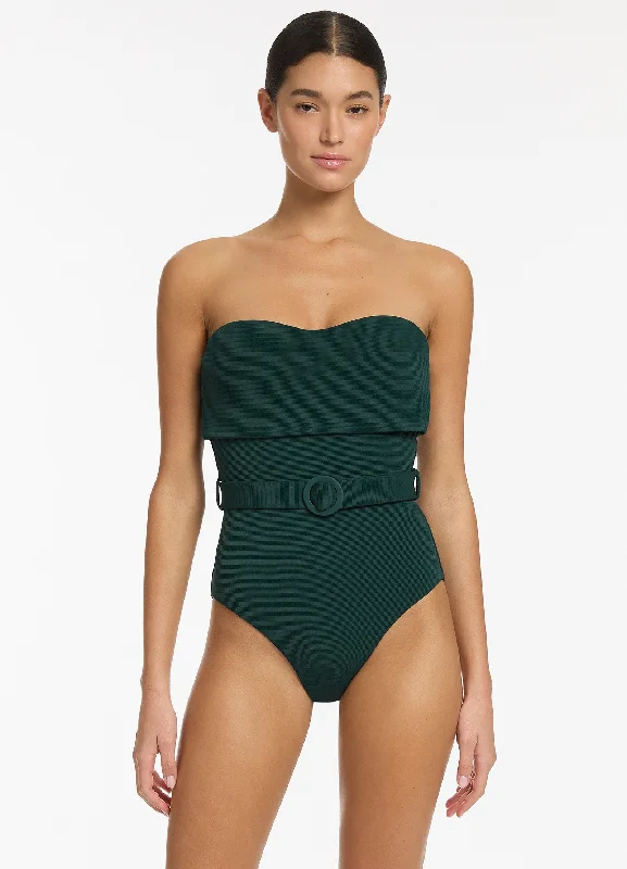 ladies one-piece swimsuit free send -Isla Rib Bandeau One Piece - Forest