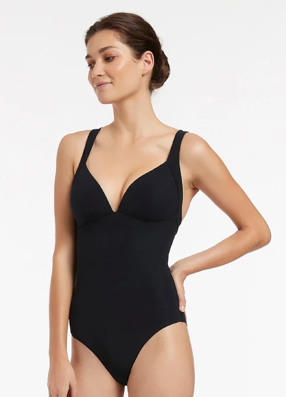 ladies one-piece swimsuit flax blend -Jetset Moulded One Piece - Black